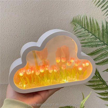 Cloud Shape LED Tulip Lamp – Aesthetic Night Light for Bedroom & Room Decor